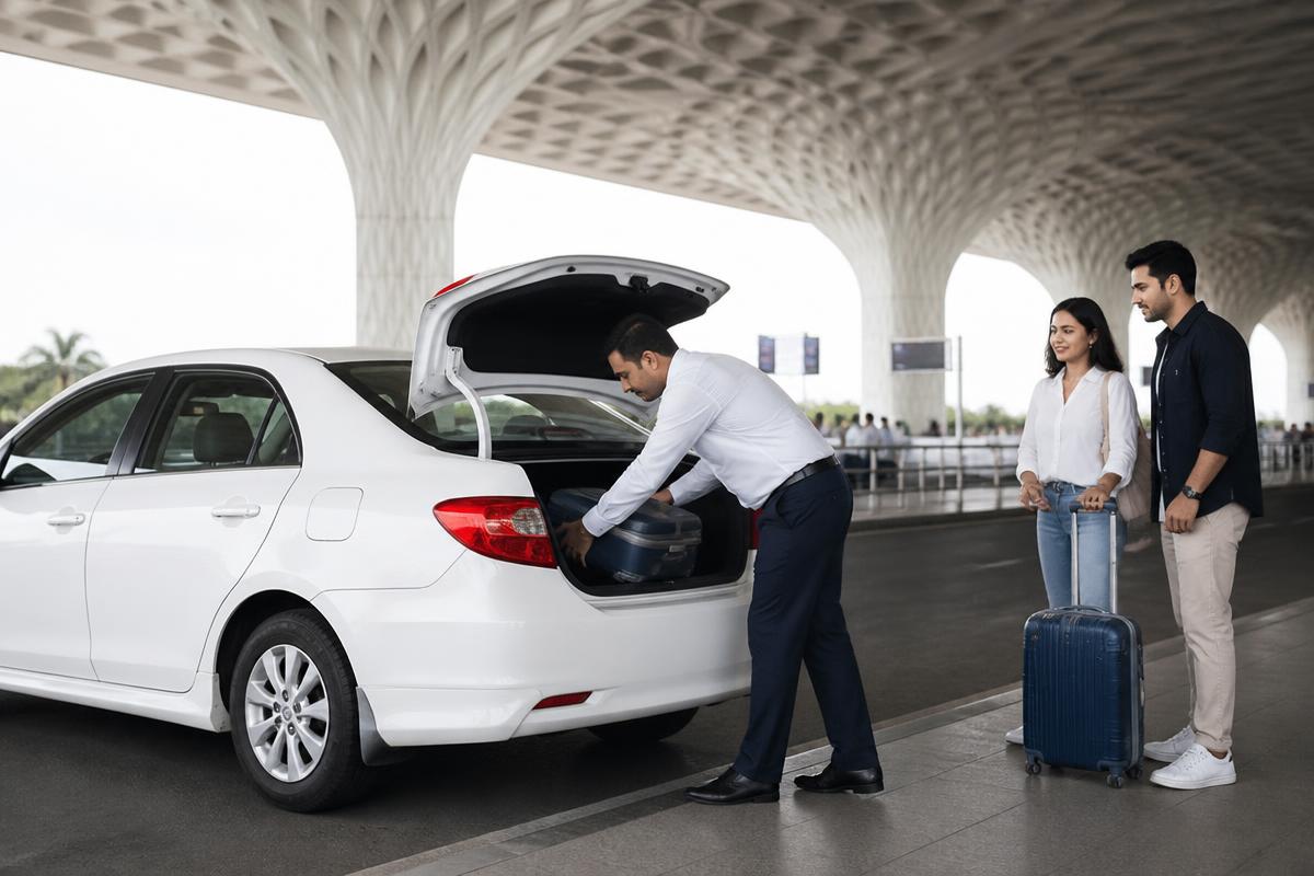 Driver loading luggage into an airport taxi for Shirdi transfer