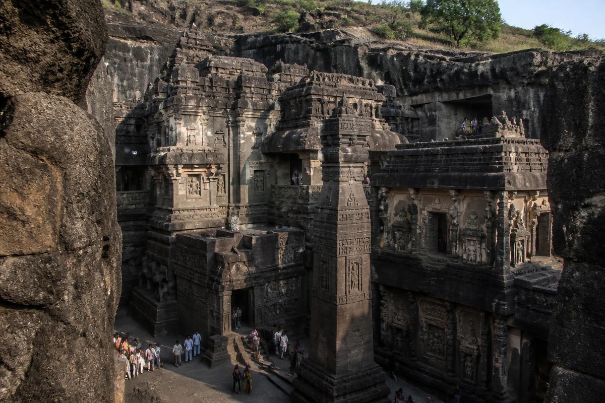 Rock-cut Kailasa temple at Ellora Caves near Sambhajinagar