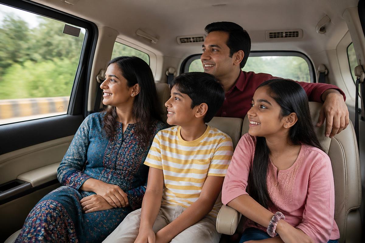 Family travelling comfortably to their hotel in Shirdi